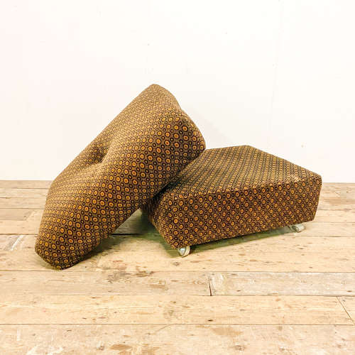 70’s Brown Patterned Pouffe, 1970s