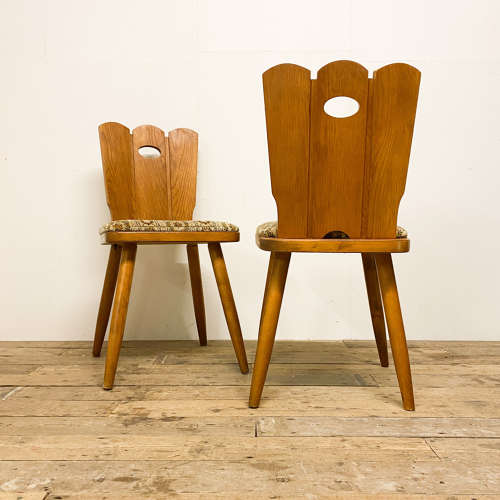 Pair Of Brutalist Style Solid Pine Dining Chairs 1960’s