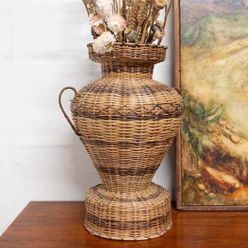 Woven Rattan Wicker Vase, Boho