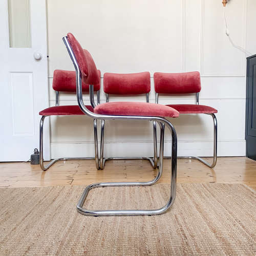 Cesca Style Chrome and Blush Pink / Red Suede Dining Chairs