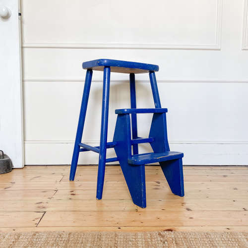 Step Ladder Stool Fold Out Steps Blue Painted