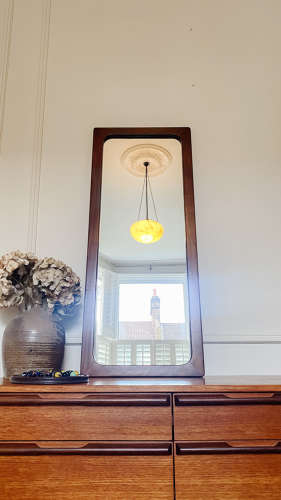 Rectangle Teak Mirror Curved Edge Mid Century Modern Wall Mirror