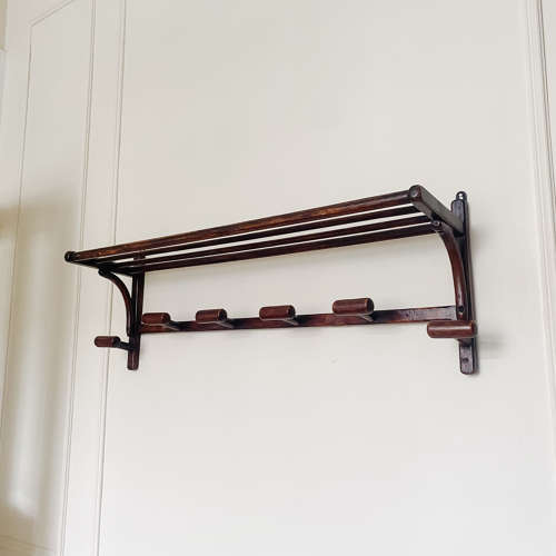 Mid-Century Modern Vintage Coat Hooks with Slatted Shelf