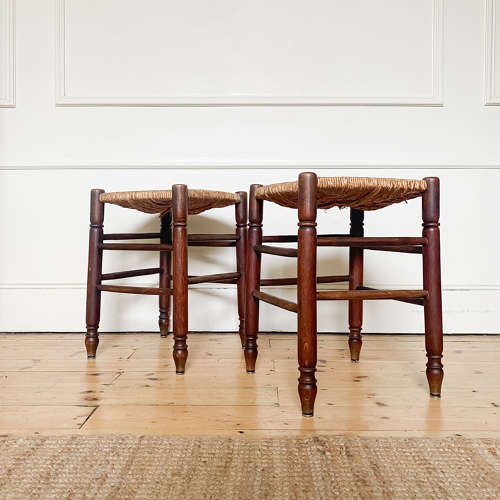 Pair of French Rush-Seated Stools