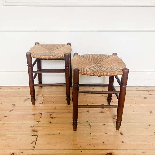 Pair of French Rush-Seated Stools