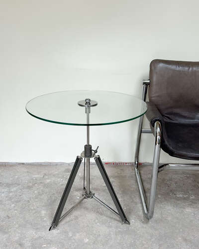 Adjustable Glass Top Table with Drum Kit-Style Legs