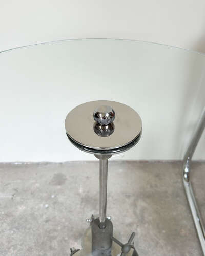 Adjustable Glass Top Table with Drum Kit-Style Legs