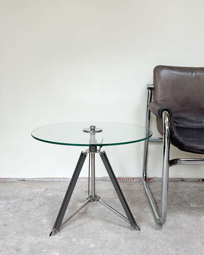 Adjustable Glass Top Table with Drum Kit-Style Legs