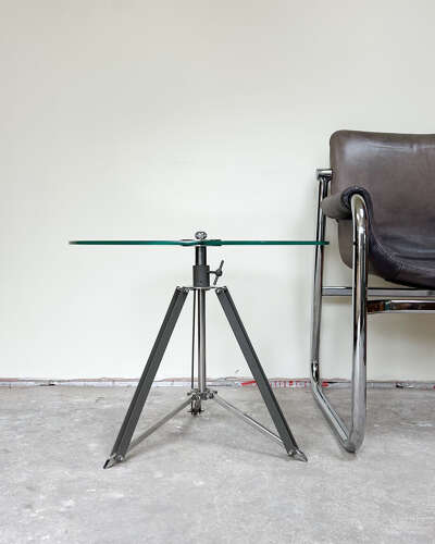 Adjustable Glass Top Table with Drum Kit-Style Legs