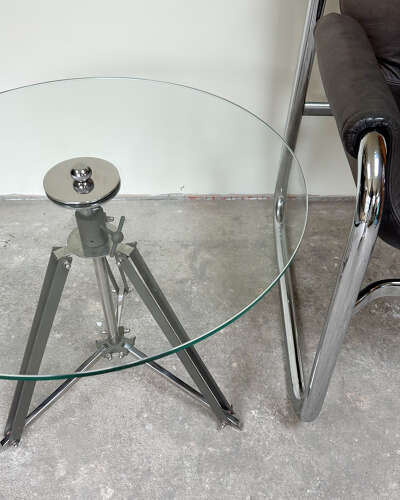 Adjustable Glass Top Table with Drum Kit-Style Legs
