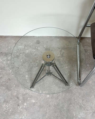 Adjustable Glass Top Table with Drum Kit-Style Legs