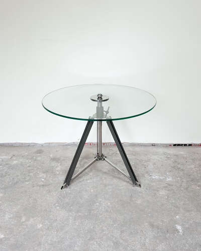 Adjustable Glass Top Table with Drum Kit-Style Legs