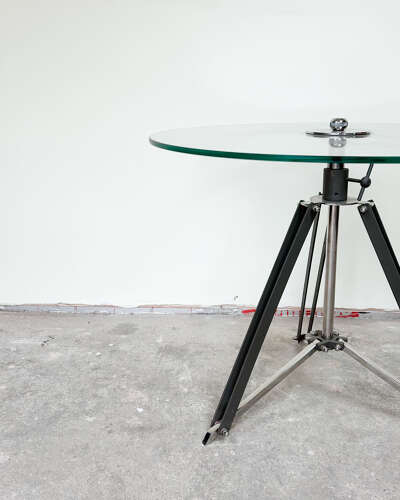 Adjustable Glass Top Table with Drum Kit-Style Legs