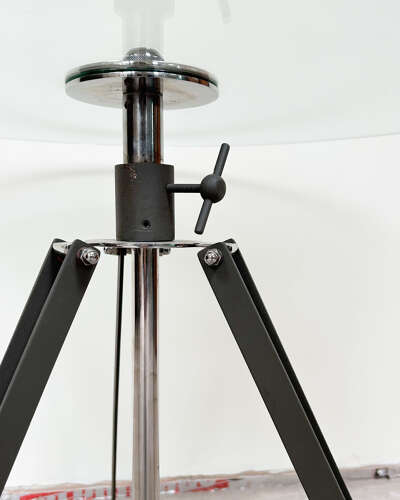 Adjustable Glass Top Table with Drum Kit-Style Legs
