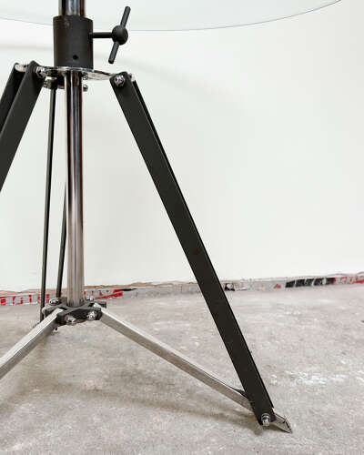 Adjustable Glass Top Table with Drum Kit-Style Legs