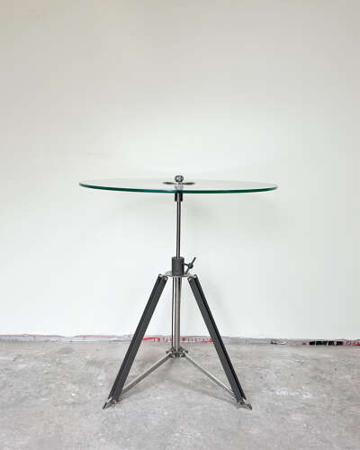 Adjustable Glass Top Table with Drum Kit-Style Legs