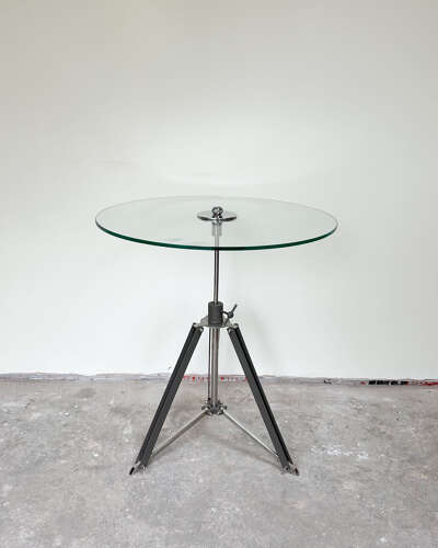 Adjustable Glass Top Table with Drum Kit-Style Legs