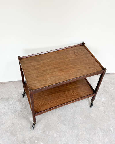 Mid-Century Modern Trolley Teak & Brass Roller Feet