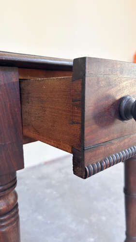 Antique 19th C Pembroke Drop-Leaf Table with Brass Castors & Bead Trim