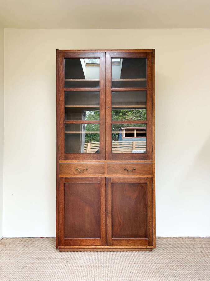 Tall Glazed Mahogany Bookcase with Cupboard Base
