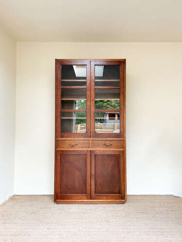 Tall Glazed Mahogany Bookcase with Cupboard Base