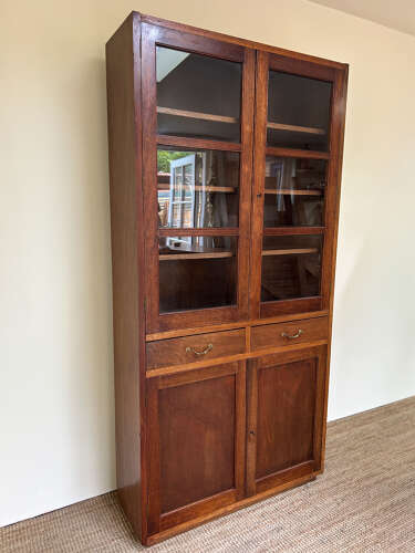 Tall Glazed Mahogany Bookcase with Cupboard Base