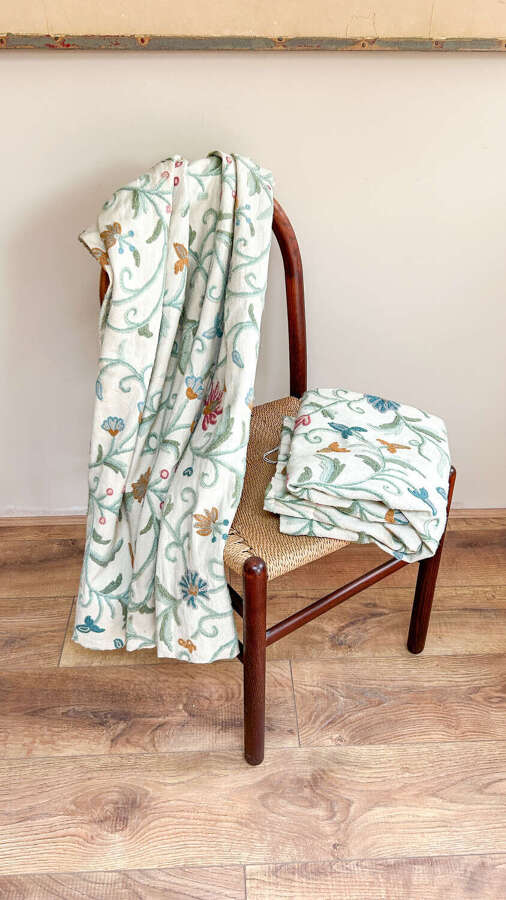Pair of Crewel Embroidery Curtains
