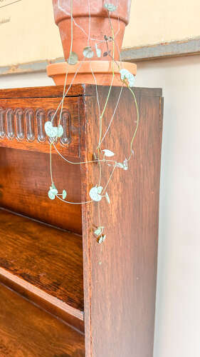 Small Dark Wood Open Bookcase with Carved Detailing