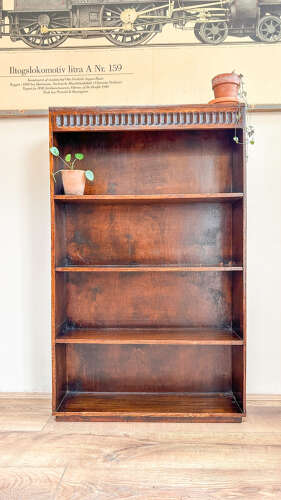 Small Dark Wood Open Bookcase with Carved Detailing