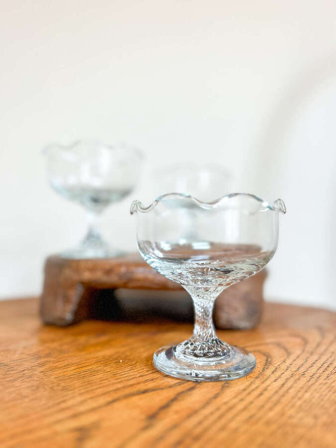 Vintage Dema Glass Ice Cream Pudding Bowls | Twisted Stem | Set of 9