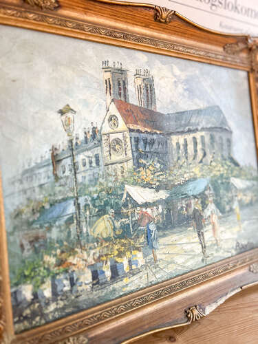 Framed Oil on Canvas by Caroline C. Burnett | Paris Street Scene | Ornate Frame