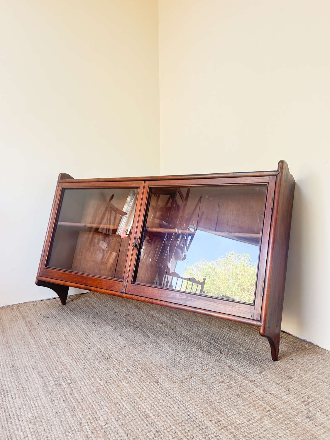 Vintage Mahogany Wall Cabinet with Glass Front