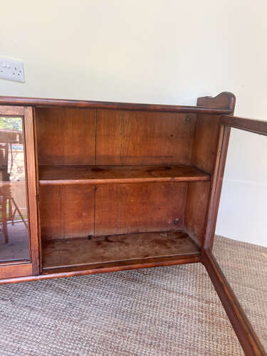 Vintage Mahogany Wall Cabinet with Glass Front