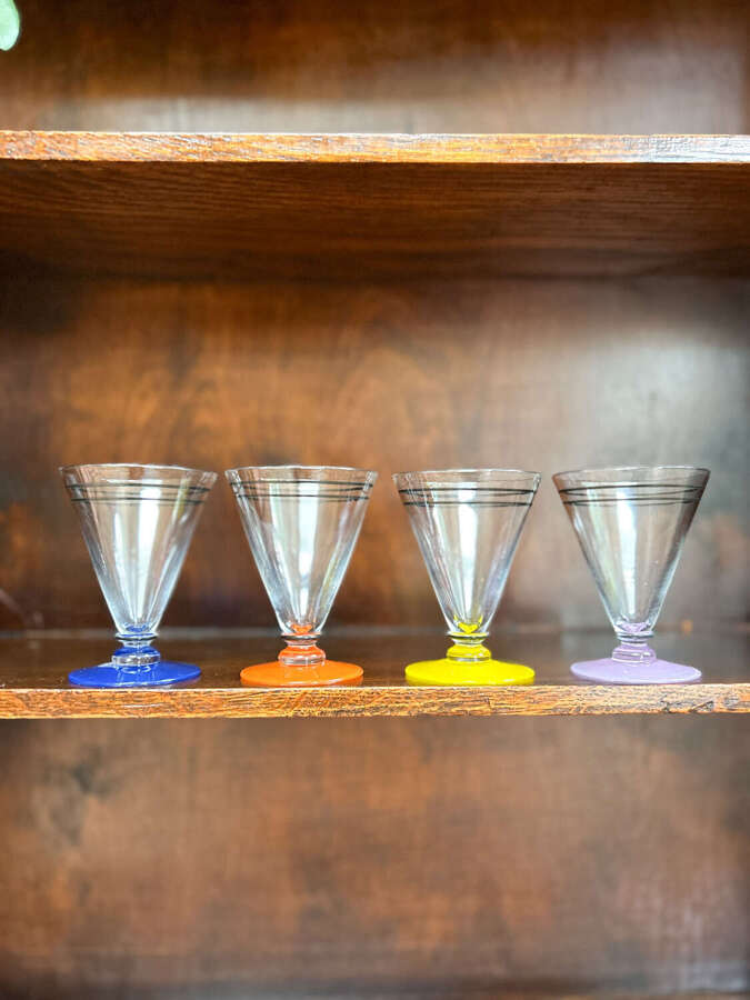 Set of 4 Mid Century Modern Coloured Cocktail Glasses