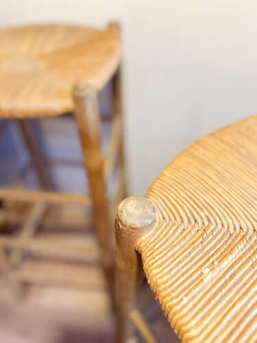 Pair of Rustic French Rush Seat Bar Stools
