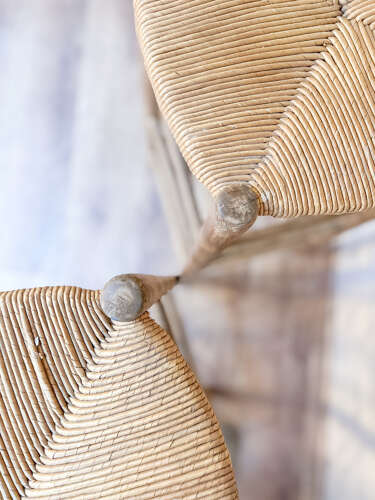 Pair of Rustic French Rush Seat Bar Stools