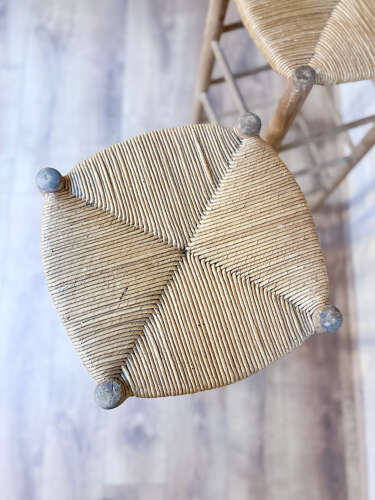Pair of Rustic French Rush Seat Bar Stools
