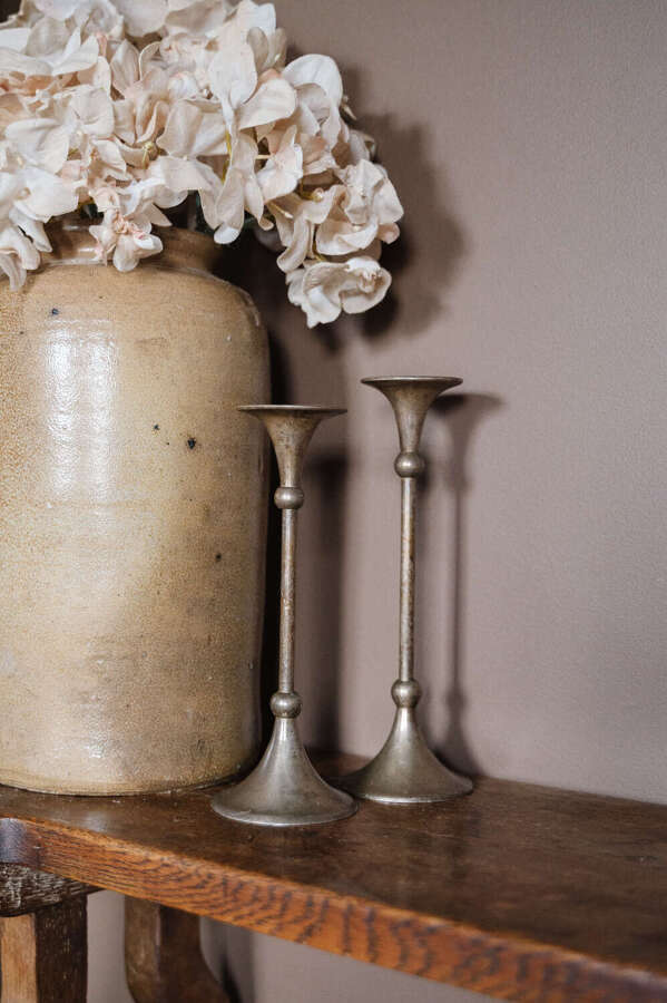Vintage Iron Fluted Candlestick Pair &ndash; Coordinating Heights