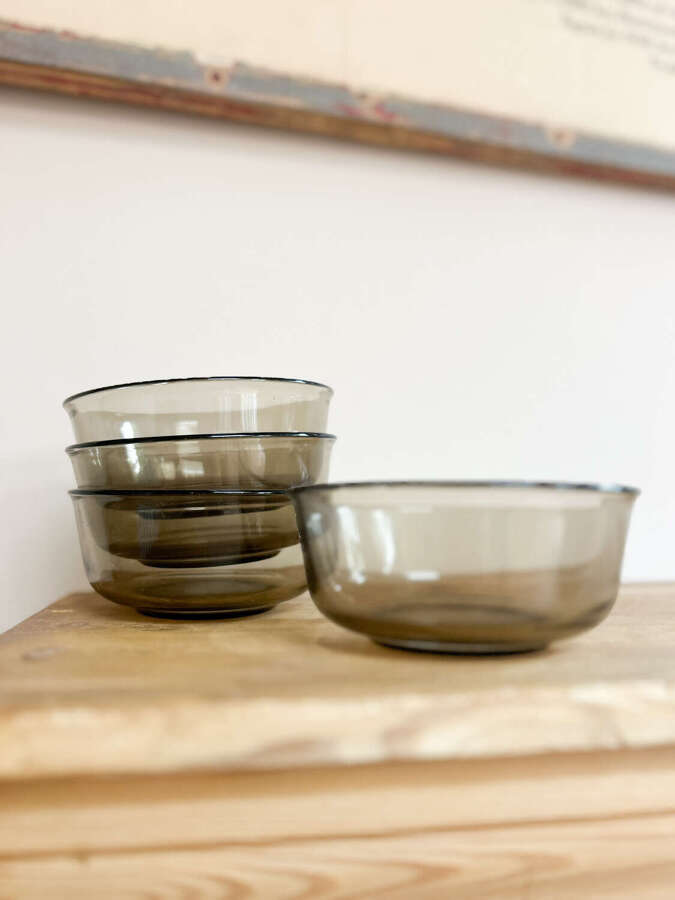 Arcoroc France Smoke Glass Dessert Bowls Set of 4