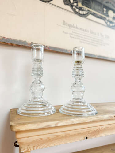 Large Glass Candlestick Pair